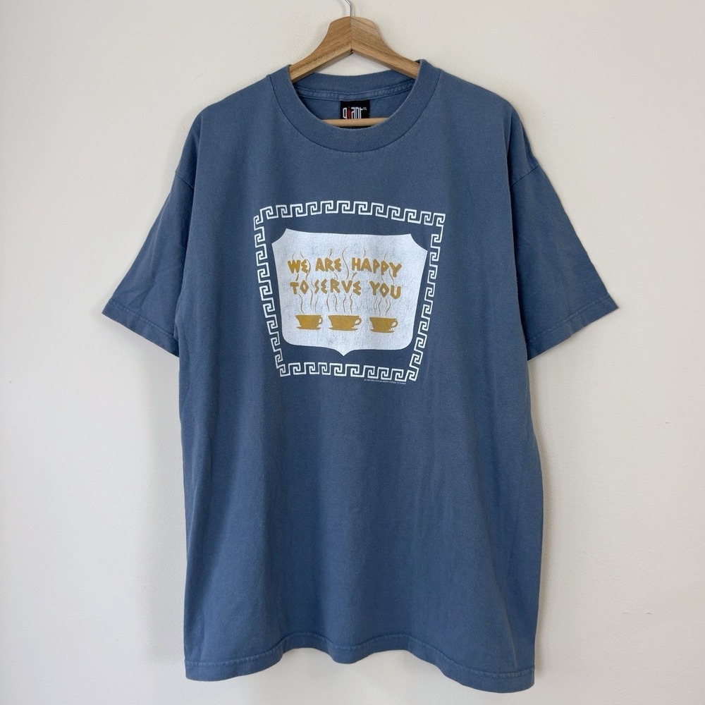Vintage 90s Soul Asylum Happy to Serve You Graphic Coffee Band Rock Tee Shirt XL
